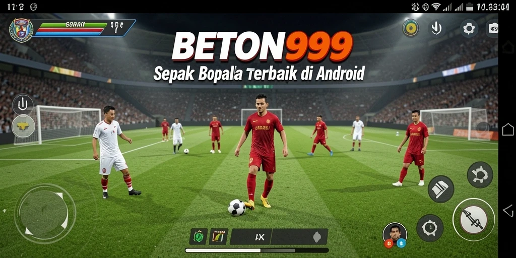 Screenshot utama BETON999 menampilkan aksi menegangkan permainan sepak bola.