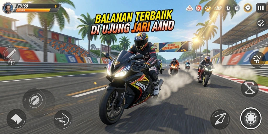 Menampilkan gameplay balapan motor yang cepat dan seru.