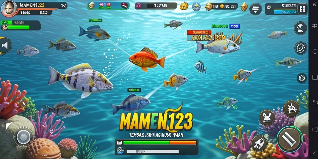 Screenshot gameplay MAMEN123 yang menampilkan aksi tembak ikan yang seru.