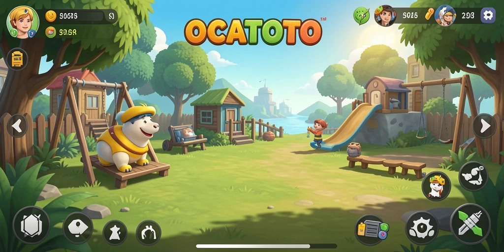 Tampilan gameplay OCATOTO yang ceria dan penuh warna.