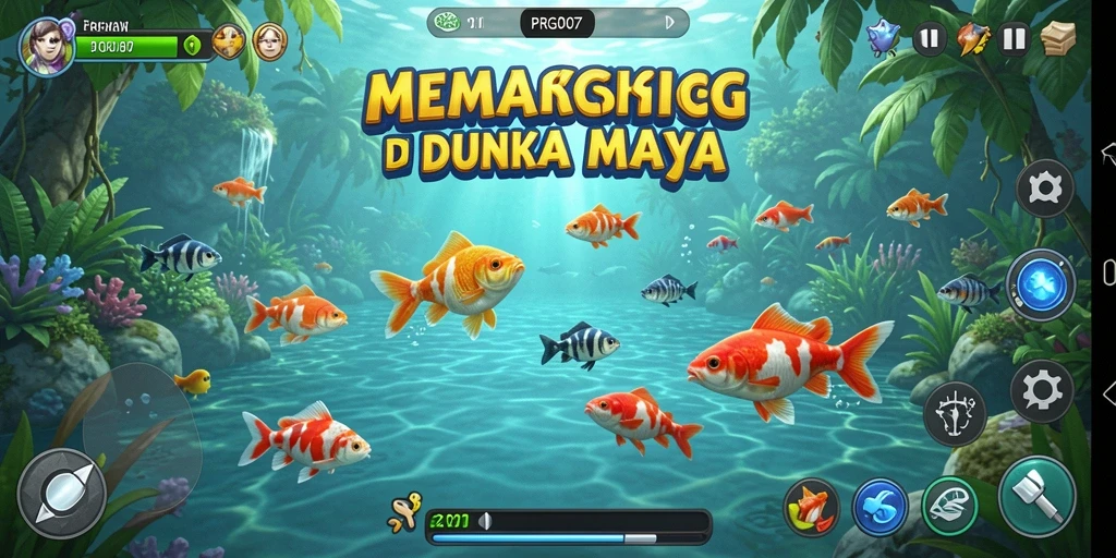 Tampilan gameplay PRG007 yang menakjubkan saat memancing di danau.