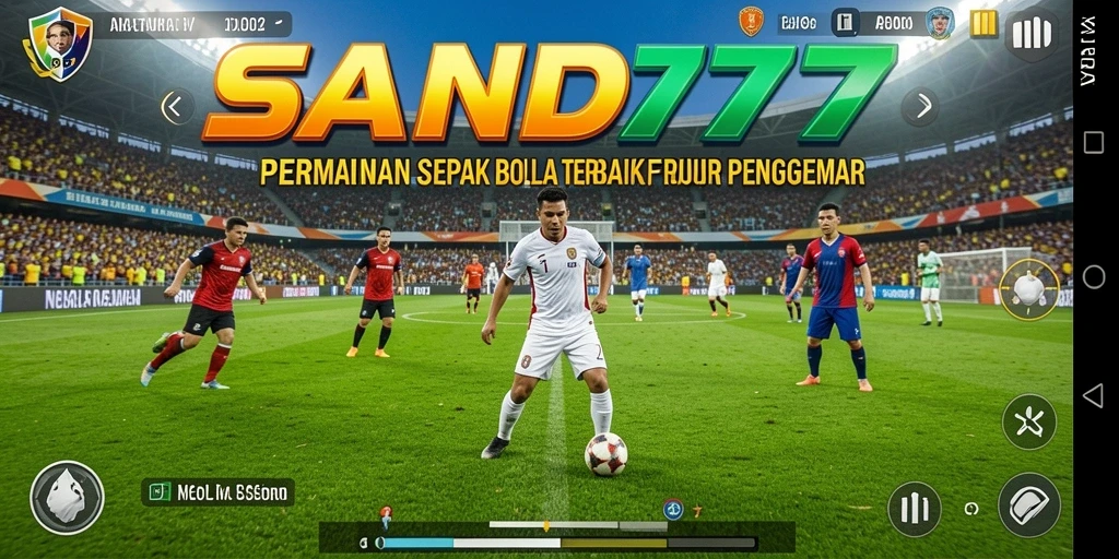 Screenshot SAND77 menampilkan aksi intens dalam pertandingan sepak bola.
