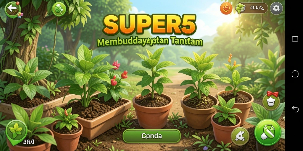 Tampilan gameplay SUPER5 yang menarik dan penuh warna dalam bertani.
