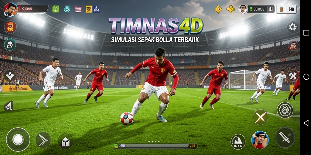 Tangkapan layar gameplay simulasi sepak bola TIMNAS4D yang menarik.