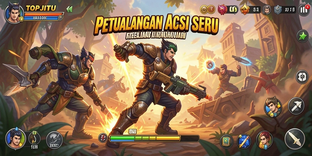 Tampilan aksi seru dari gameplay TOPJITU yang penuh tantangan.